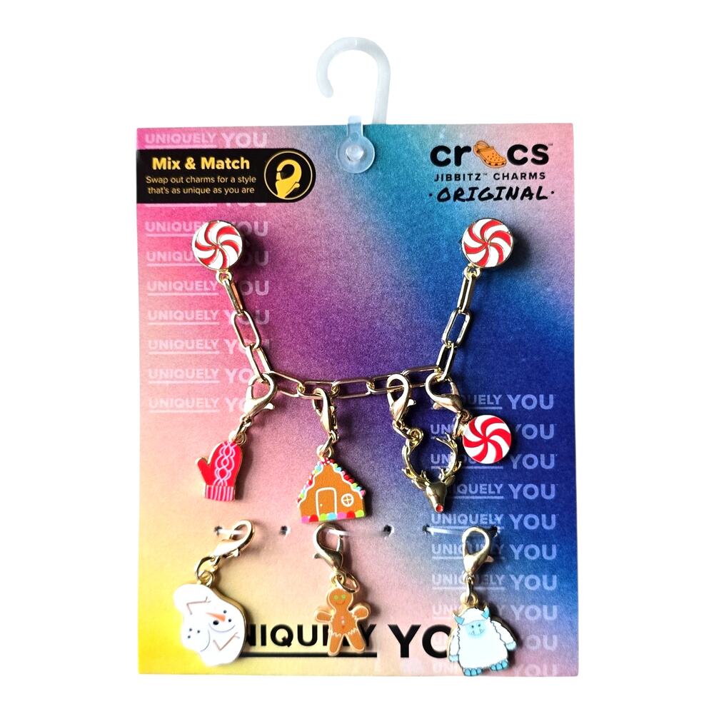 Crocs Jibbitz Christmas Friendship Bracelet 7 Charms Peppermint Gingerbread NWT